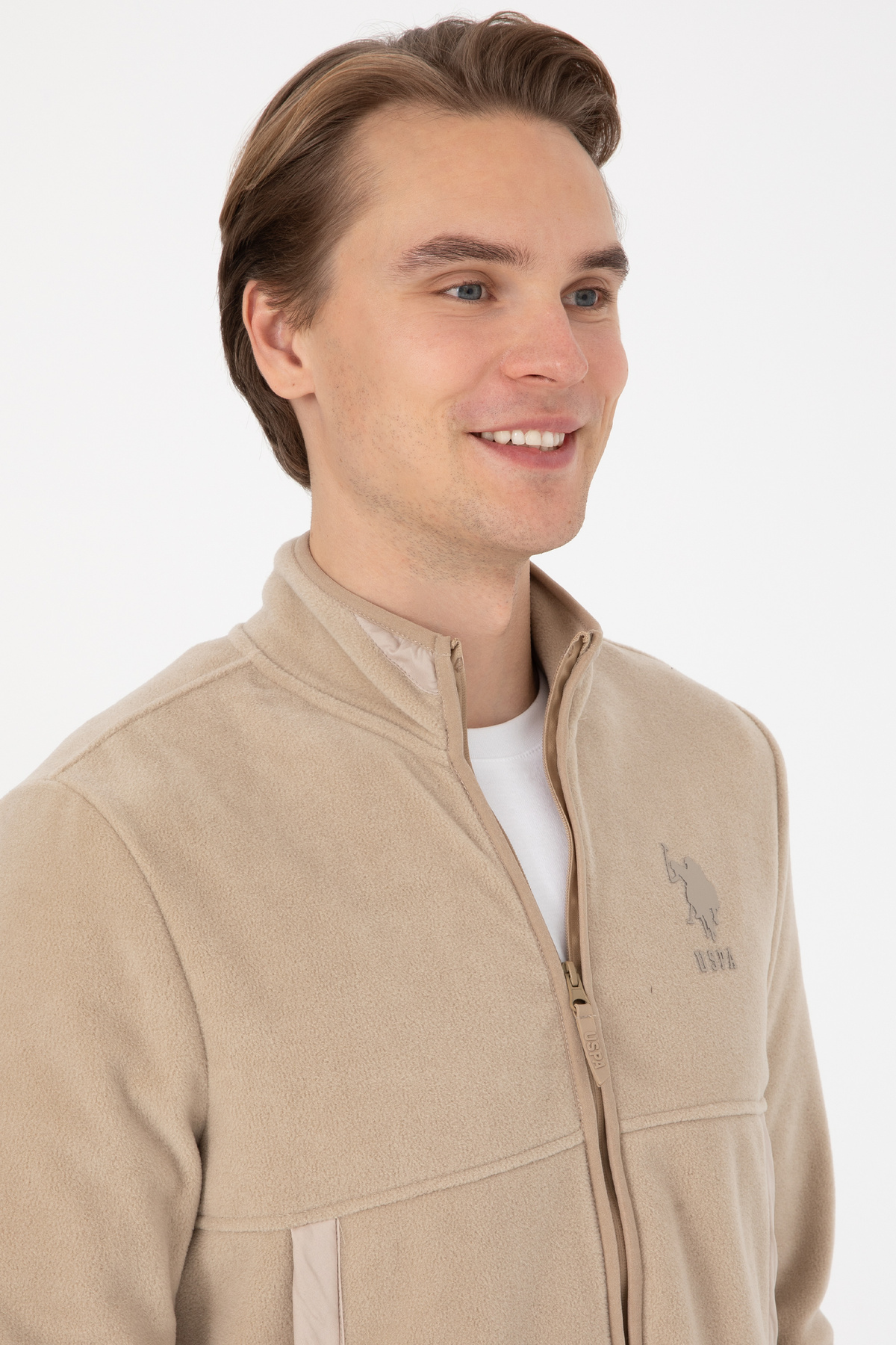 U.S. Polo Assn.  Erkek Regular Fit Fermuarlı Koyu Bej Örme Hırka 50310002-VR088 - Görsel 2