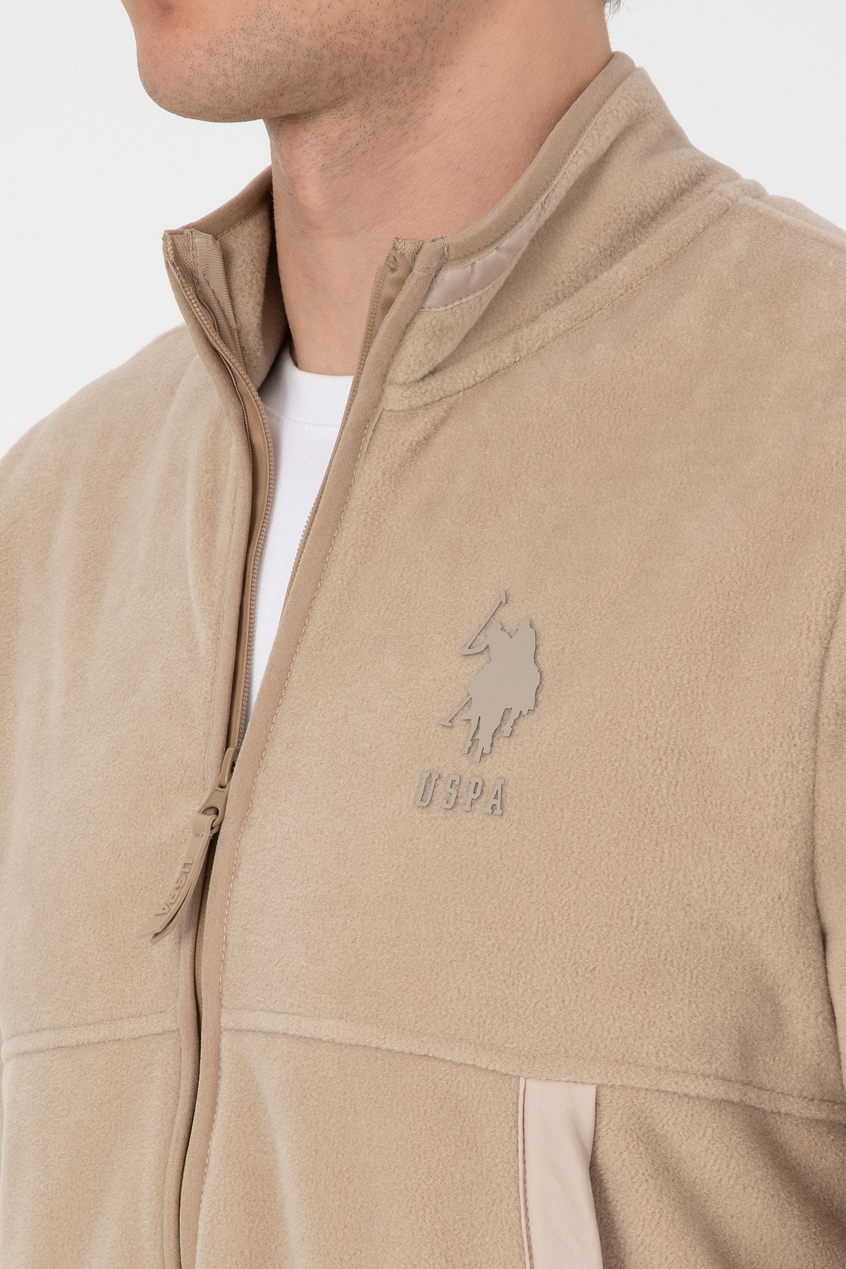 U.S. Polo Assn.  Erkek Regular Fit Fermuarlı Koyu Bej Örme Hırka 50310002-VR088 - Görsel 7