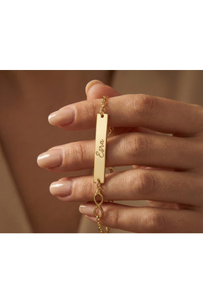 AvaLineAtelier 925 Ayar Gümüş Sonsuzluk Sembollü Bar Bileklik 14 Ayar Kaplama