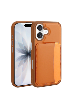 MOBİLEFİX iPhone 16 Kılıf Kartlıklı MBFX X-Kart Silikon Kapak - Turuncu