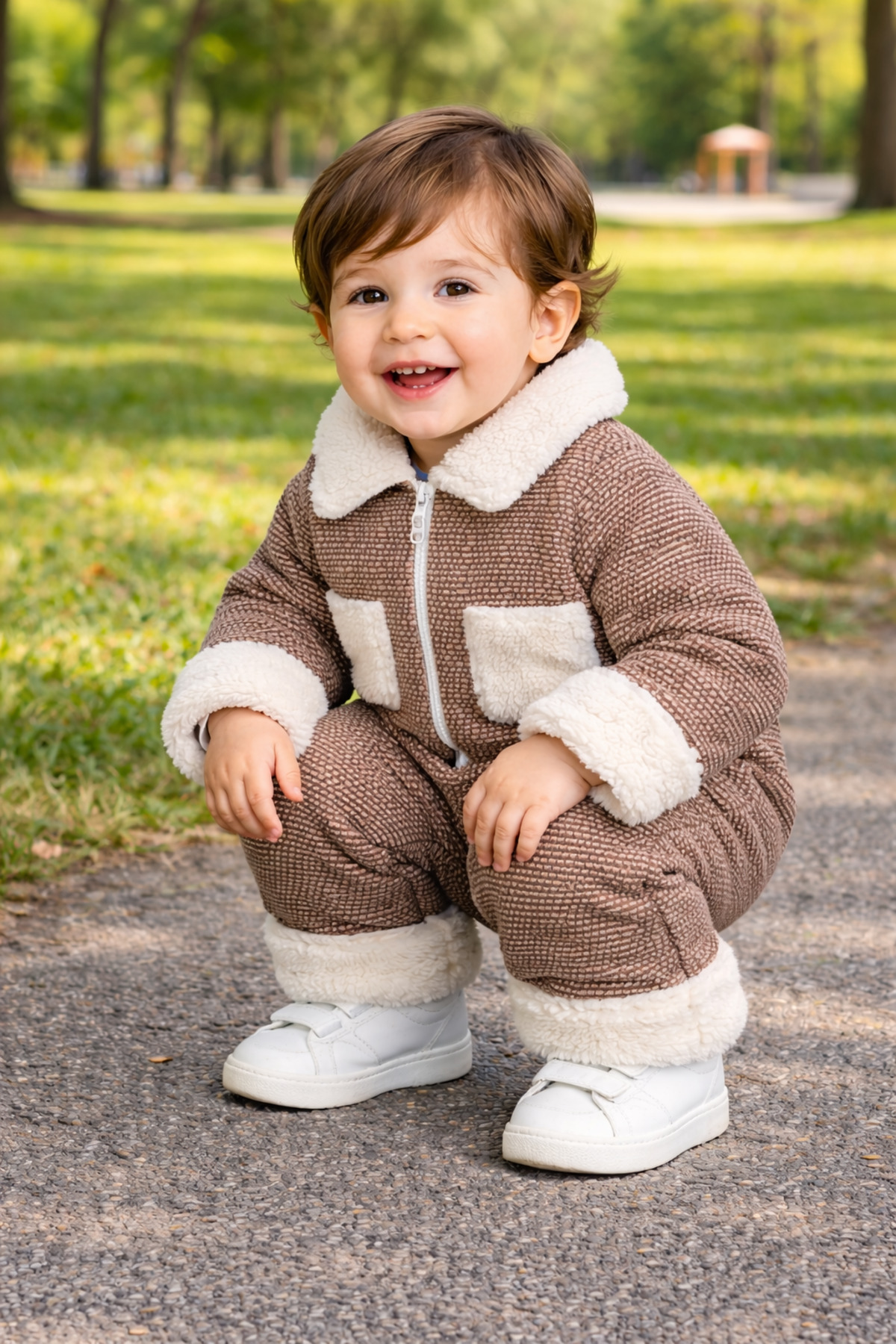 Chicsy Baby Kışlık tatlı Peluş Yakalı Fermuarlı Kışlık Bebek Tulum fotoğrafı 6 (önizleme)