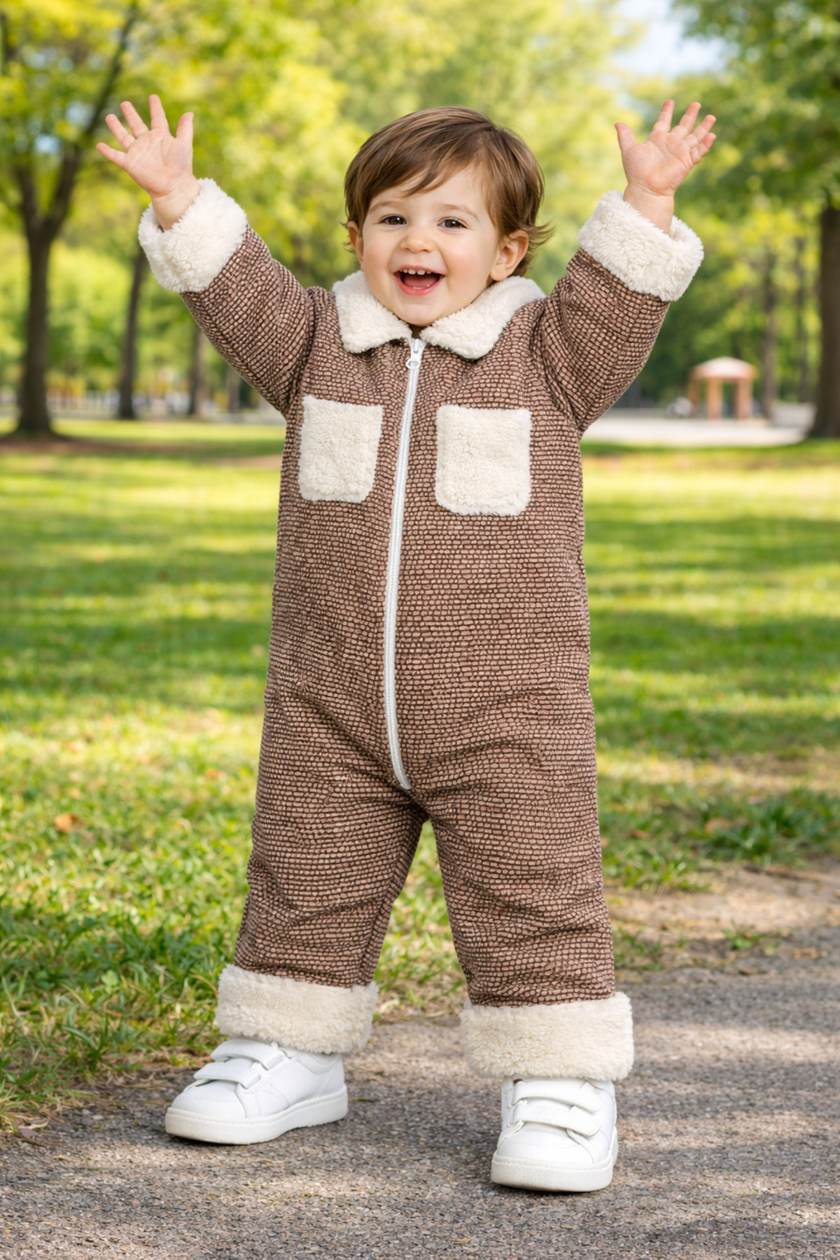 Chicsy Baby Kışlık tatlı Peluş Yakalı Fermuarlı Kışlık Bebek Tulum fotoğrafı 3 (önizleme)