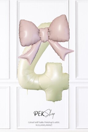 PEKSHOP Pembe Fiyonk Balonlu Krem 4 Yaş Rakam Folyo Balon 4 Yaş Balonu Seti