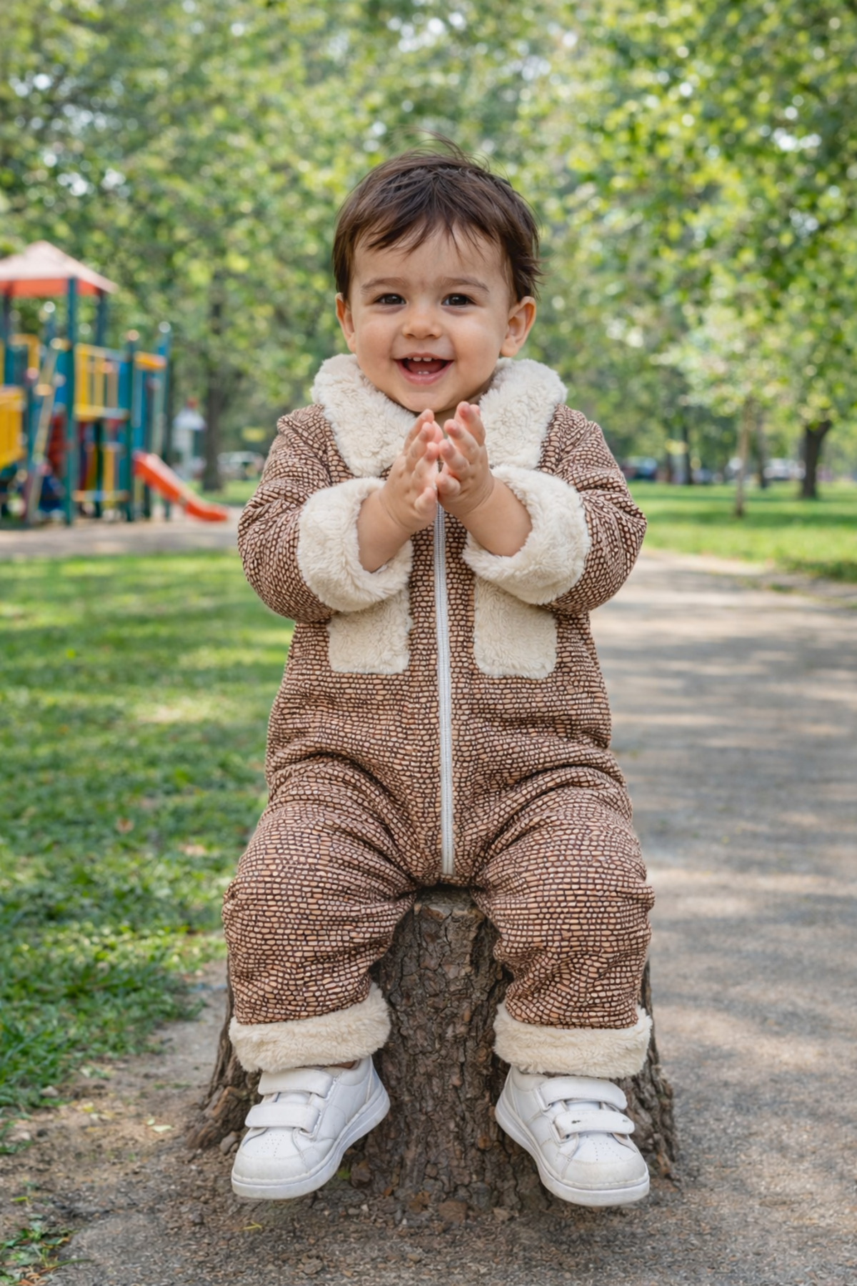 Chicsy Baby Kışlık tatlı Peluş Yakalı Fermuarlı Kışlık Bebek Tulum fotoğrafı 7 (önizleme)