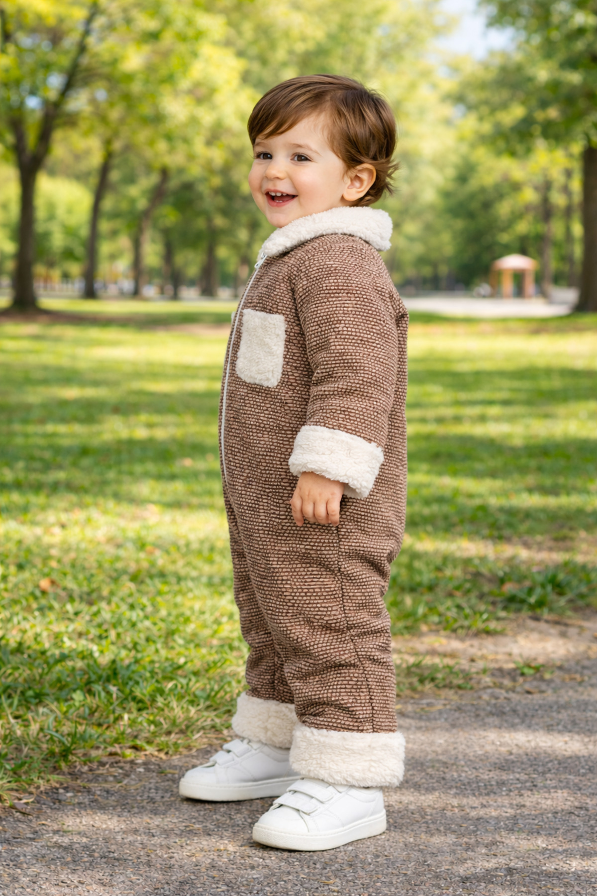 Chicsy Baby Kışlık tatlı Peluş Yakalı Fermuarlı Kışlık Bebek Tulum fotoğrafı 4 (önizleme)