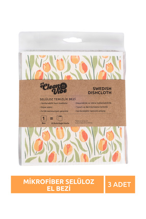 mycleanvibe 3 Adet Renkli %100 Doğal Selülöz Mikrofiber Temizlik El Bezi