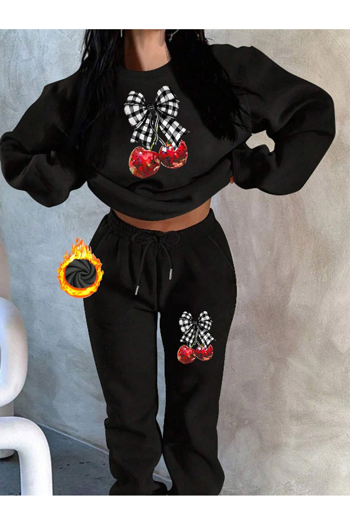 Women's Printed Crew Neck Top Jogger Bottom Tracksuit