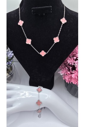 ahsenaksesuar2025 Büyük Boy Pembe Van Cleef Yonca Model Gümüş Renk Paslanmaz ...