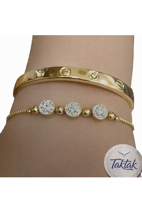 TakTak Altın Renk Kombin Bileklik Seti Kartier Taşlı Bileklik Ve Zirkon Macun...