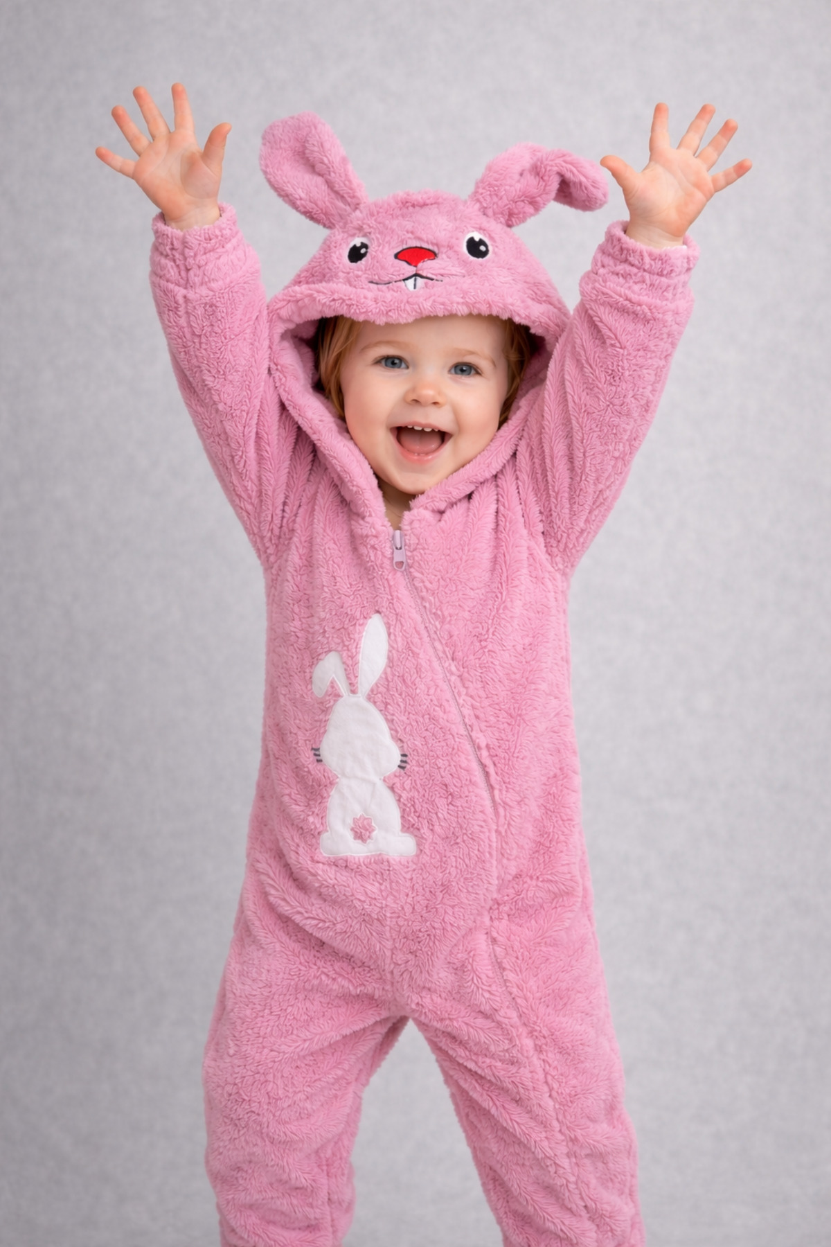 Chicsy Baby Kışlık tatlı Tavşan Figürlü Kapüşonlu Peluş Fermuarlı Bebek Tulum fotoğrafı 4 (önizleme)