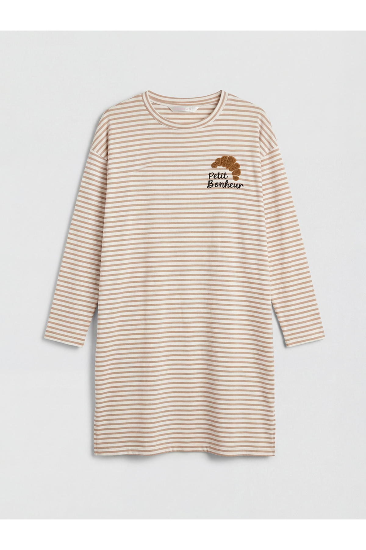 LC Waikiki Kahverengi Bisiklet Yaka Çizgili Kadın Gecelik