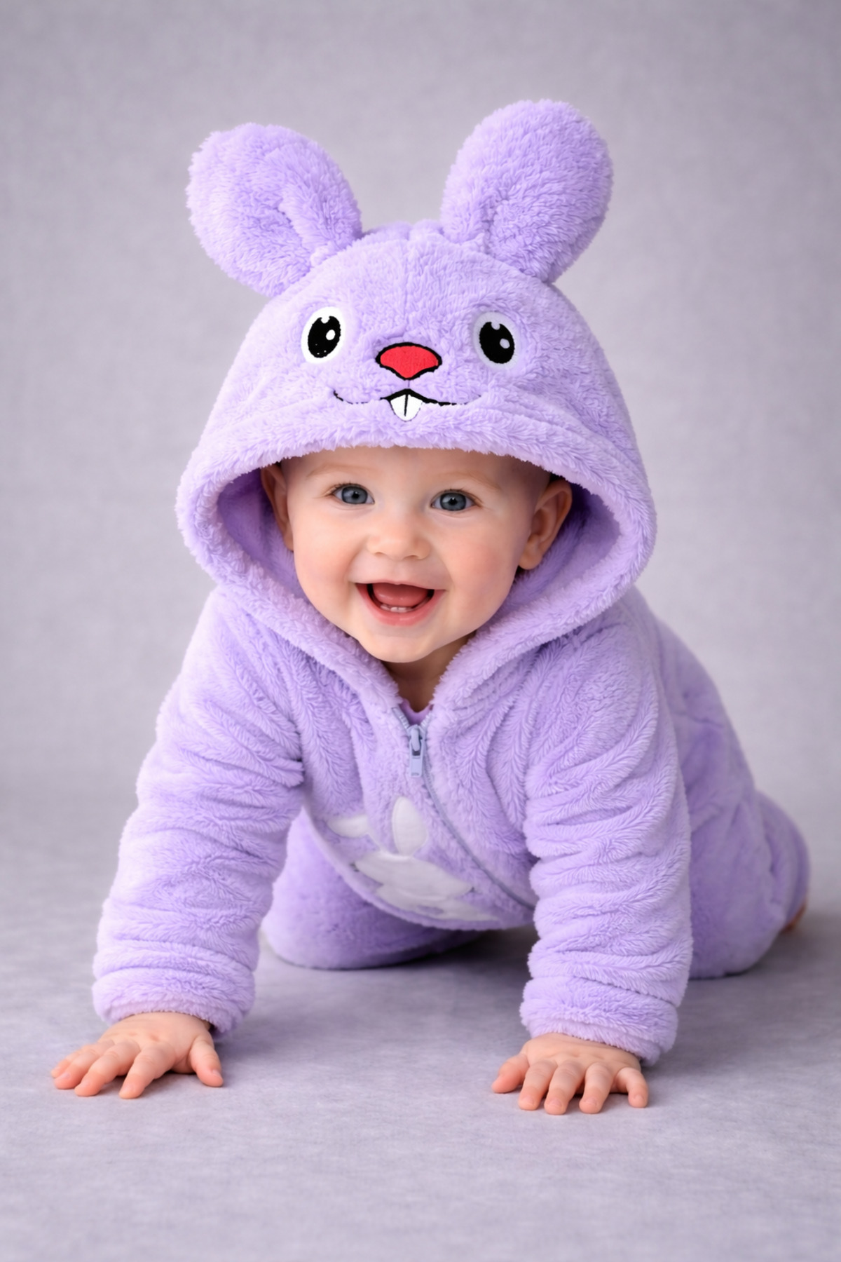 Chicsy Baby Kışlık tatlı Tavşan Figürlü Kapüşonlu Peluş Fermuarlı Bebek Tulum fotoğrafı 6 (önizleme)