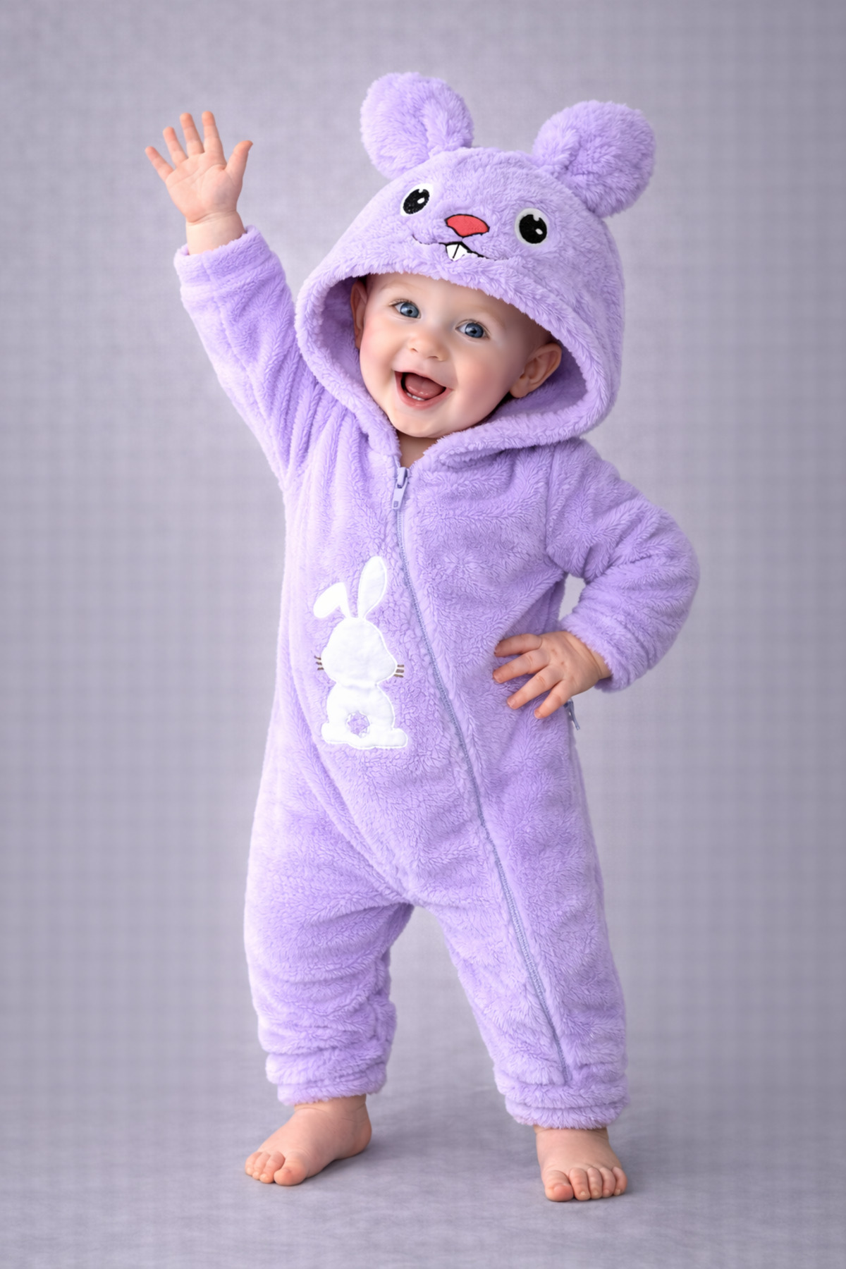 Chicsy Baby Kışlık tatlı Tavşan Figürlü Kapüşonlu Peluş Fermuarlı Bebek Tulum fotoğrafı 4 (önizleme)