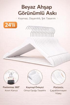 Dory 24 Adet Ahşap Görünümlü Elbise Ve Kıyafet Askısı - Beyaz Askı