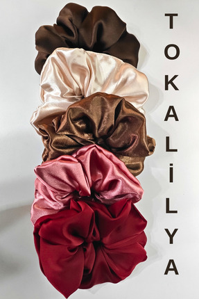 TOKALİLYA Kadın 5li Çapı 15 Cm Saten Saç Lastik Simit Scrunchi Toka Seti