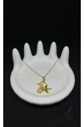 melora İnci Detaylı Deniz Kızı ve Deniz Yıldızı Figürlü Altın Renk Kolye