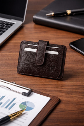 KOD DERİ Erkek Hakiki Deri Koyu Kahve Çıtçıtlı Kartlık