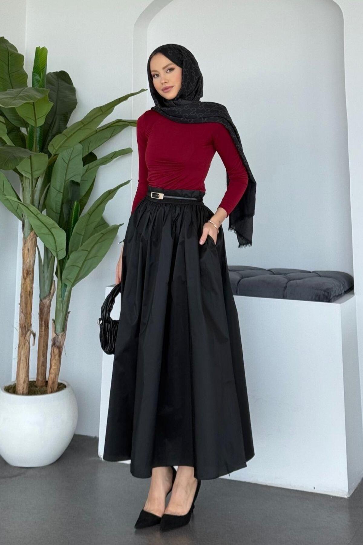 Şulemoda Giyim  Tafta Etek Siyah - Görsel 2