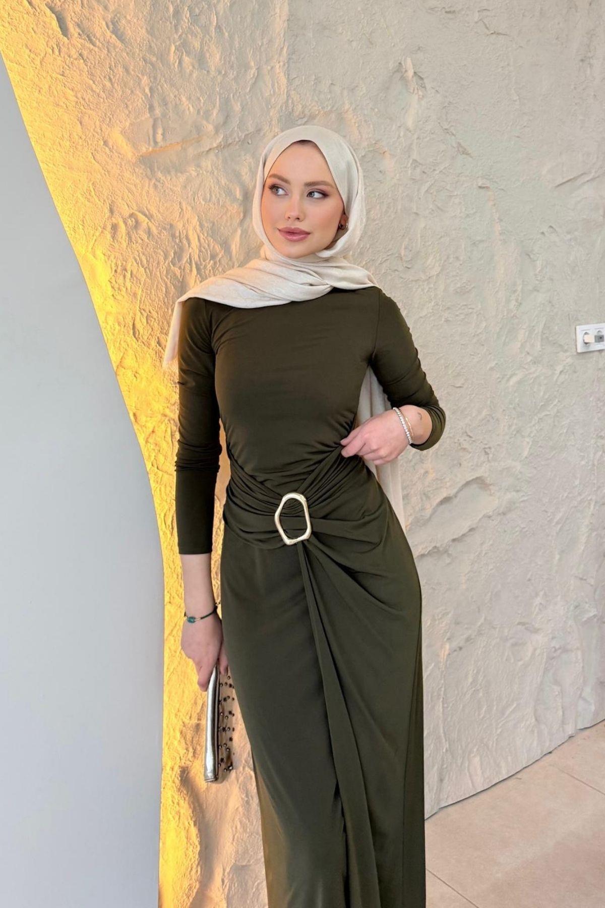 Hazamoda  Ensar Sandy Elbise Haki - Görsel 3