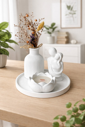 YASMELLA HOME Bohem Vazo + Lotus Mum + Sonsuz Sarılan Sevgili + Yuvarlak Tepsi