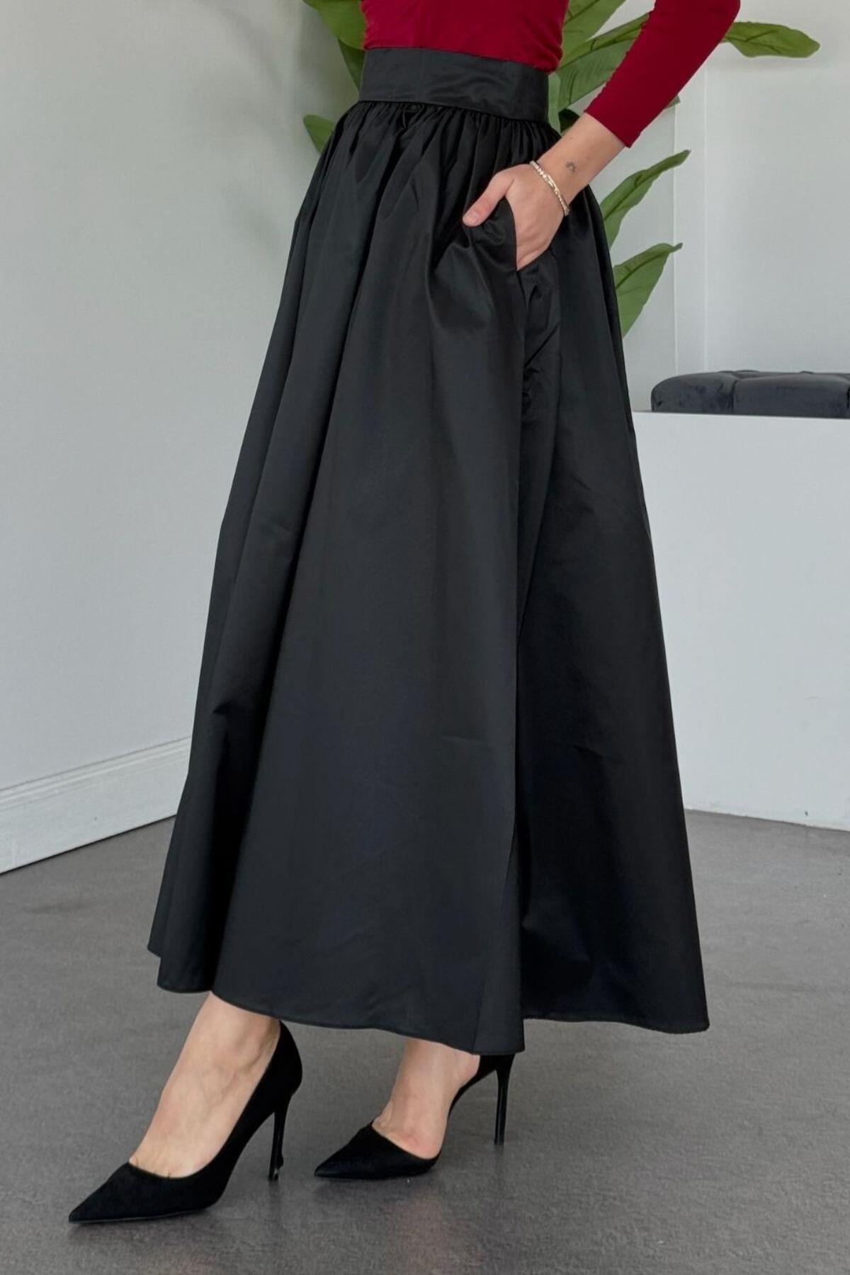 Şulemoda Giyim  Tafta Etek Siyah - Görsel 4