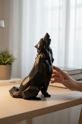 Pazarois Uluyan Bozkurt Figürlü Biblo Siyah