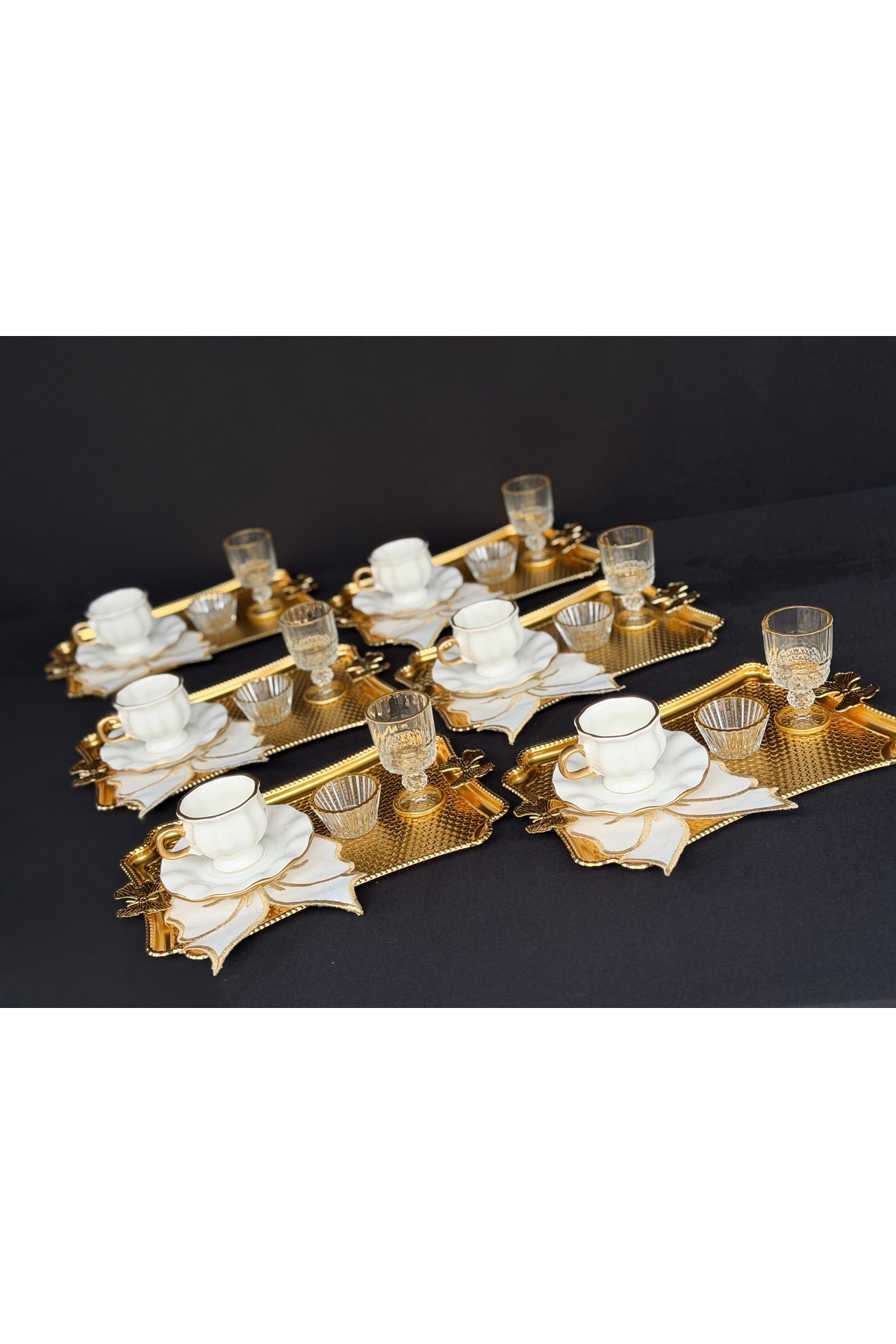 36 parça 6 Kişilik Kanvas Lüks Kahve Sunum Seti Full Set