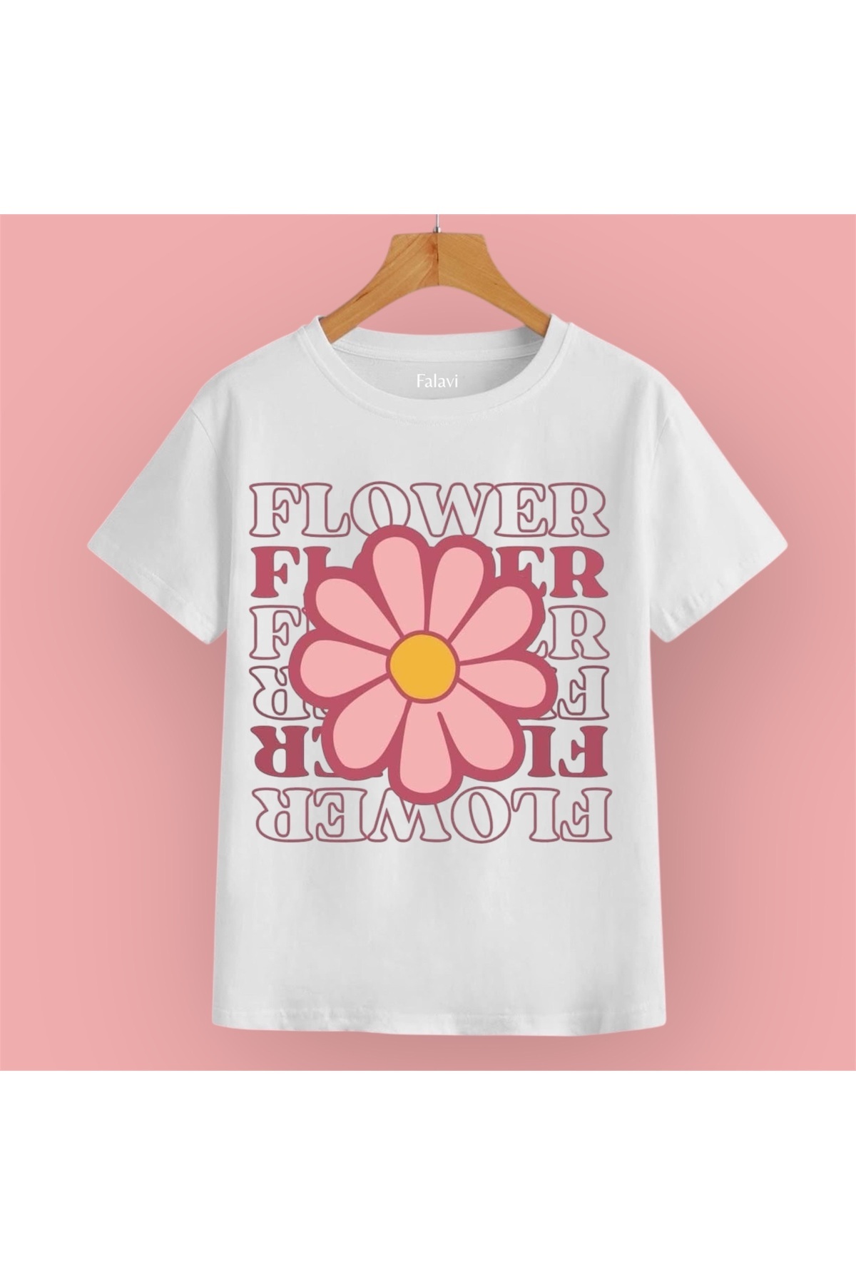 FALAVİ  Flower Çiçek Pembe Tişört