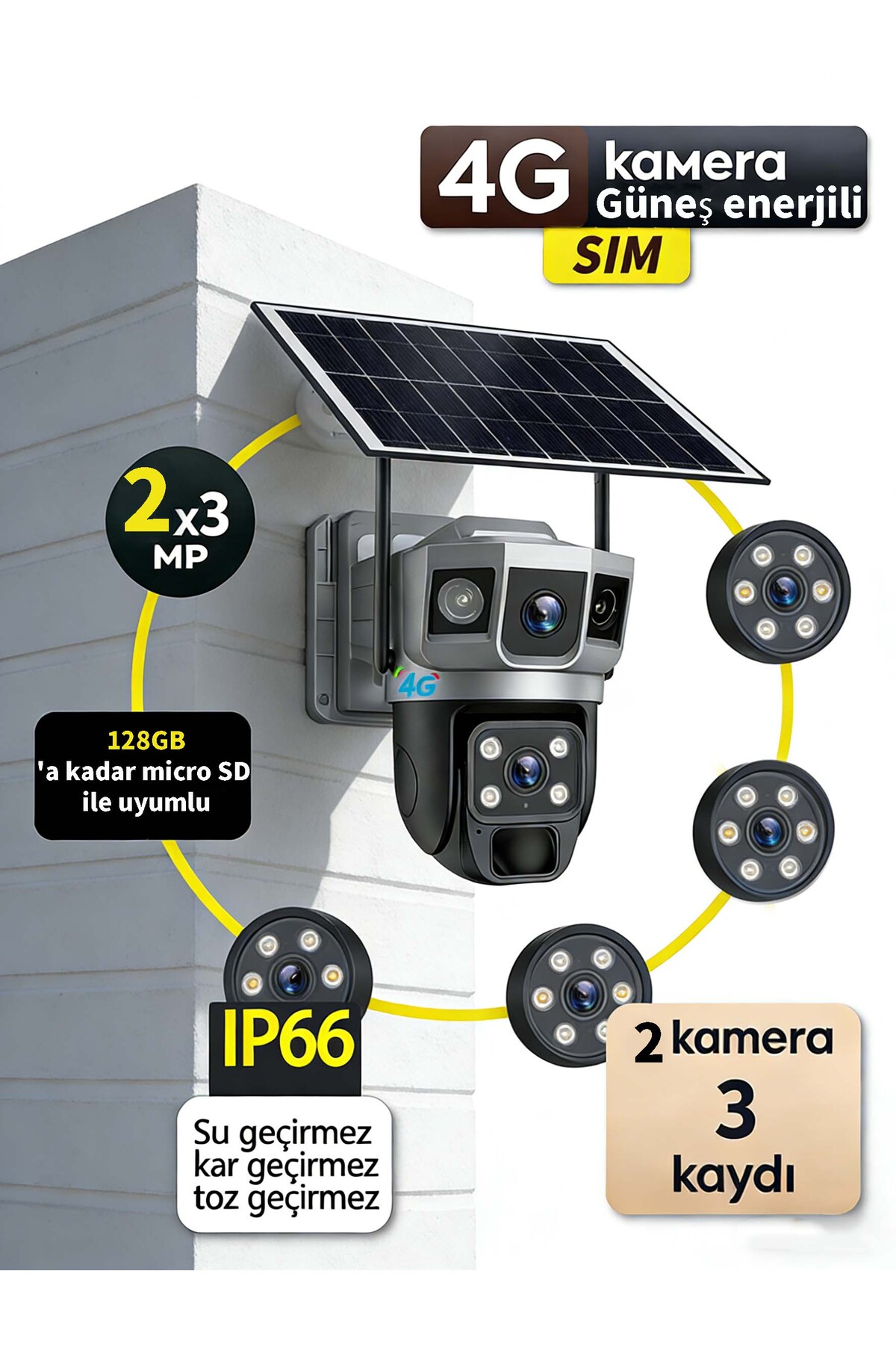 Conico Güneş Enerjili 6MP SIM: 7/24 Mobil PTZ, Hareket Algılama/Alarm, Gece ve Fırtınada Net, Sesli