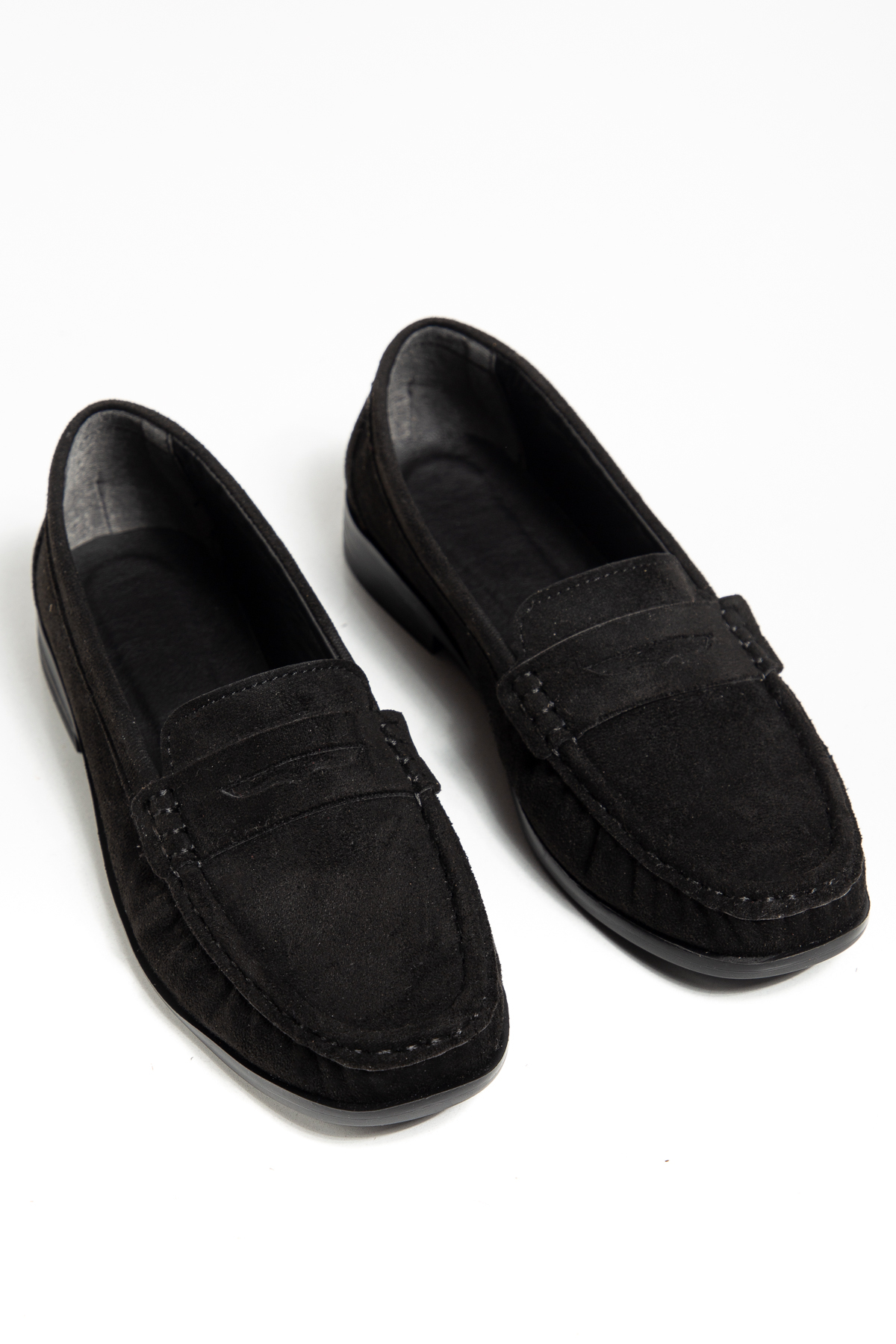 Tonny Black Kadın Siyah Süet Termo Kaymaz Taban Loafer Oxford Kadın Ayakkabı