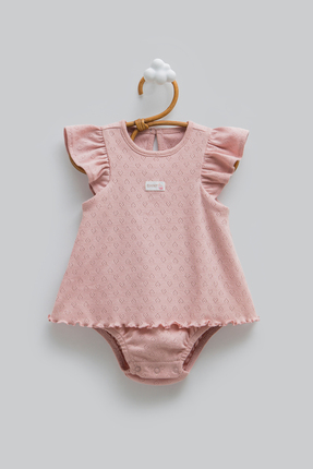 Caramell %100 Pamuklu Kız Bebek Ajurlu Jile Body Elbise Görünümlü Çıtçıtlı Bo...