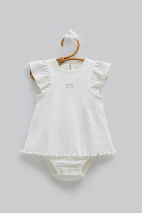 Caramell %100 Pamuklu Kız Bebek Ajurlu Jile Body Elbise Görünümlü Çıtçıtlı Bo...