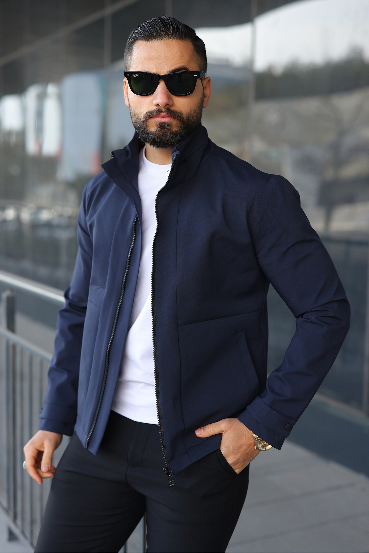 BASEL.CO  Su İtici Teknik Kumaş Dik Yaka Astarlı Hafif Ceket