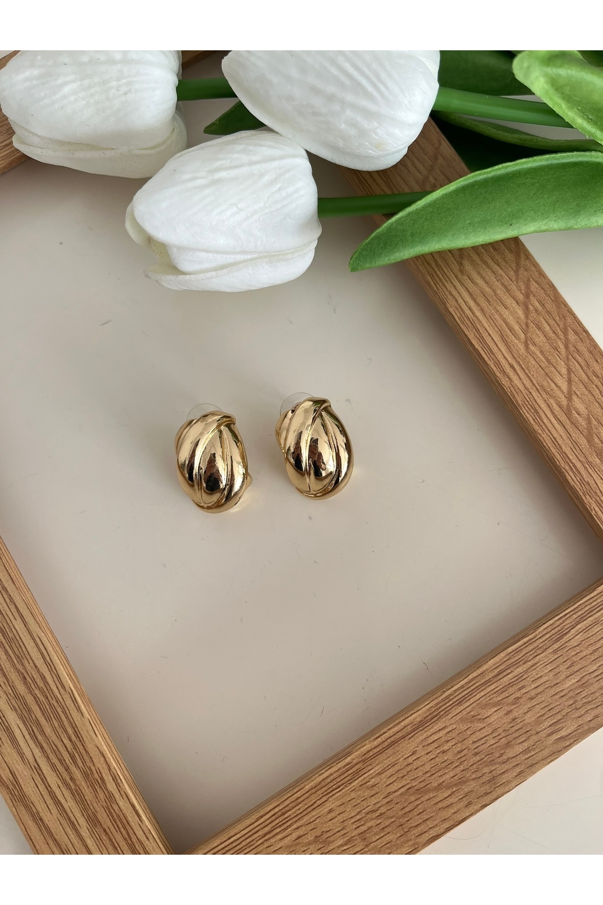 Kadın 14K Çelik Gold Plaka Vintage Küpe