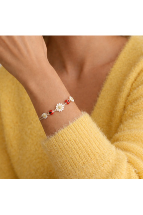 Soleildor 925 ayar Orijinal Gümüş Uğurlu Üçlü Papatya Gümüş Bileklik