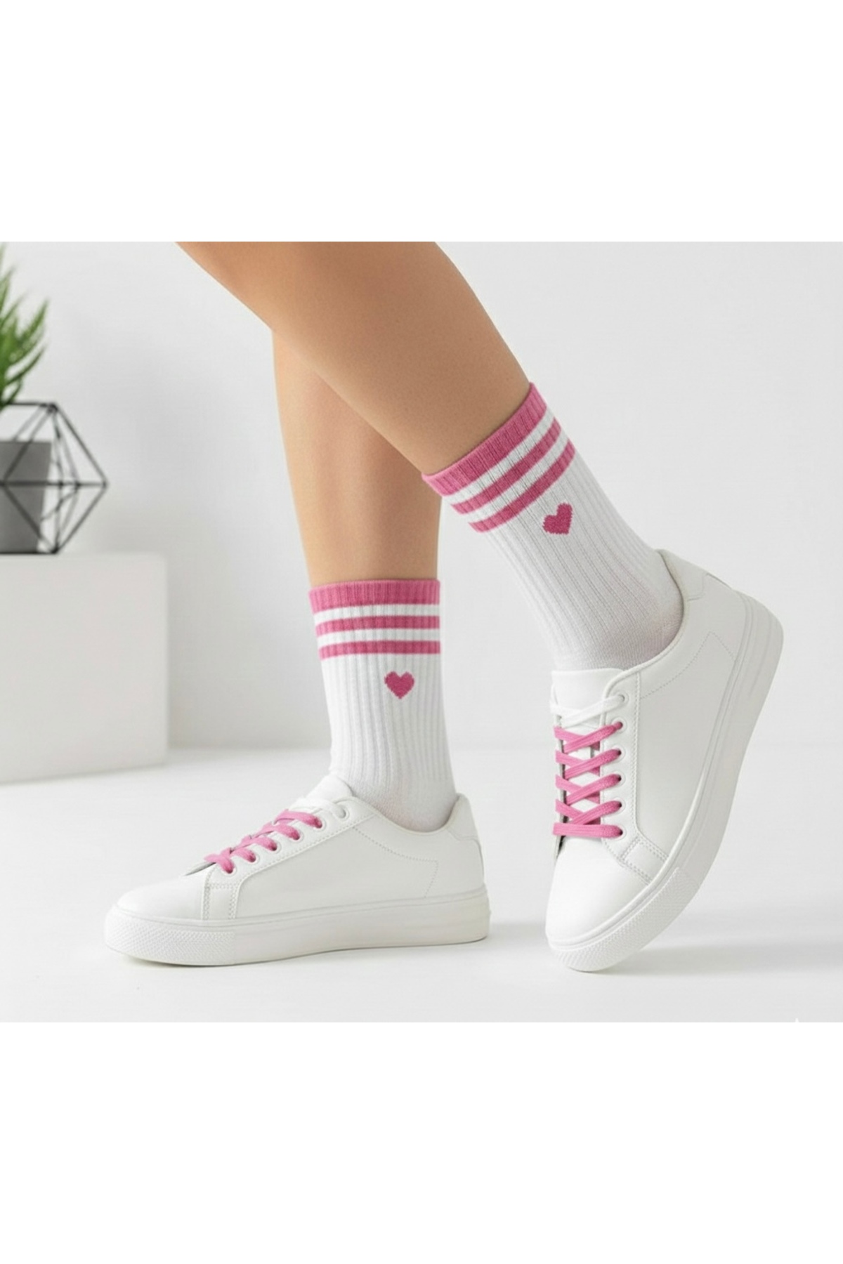 Çorap Kurdu 5’li Ekonomik Paket Çemberli Kalp Desenli Unısex Tenis Çorap Set görsel 3