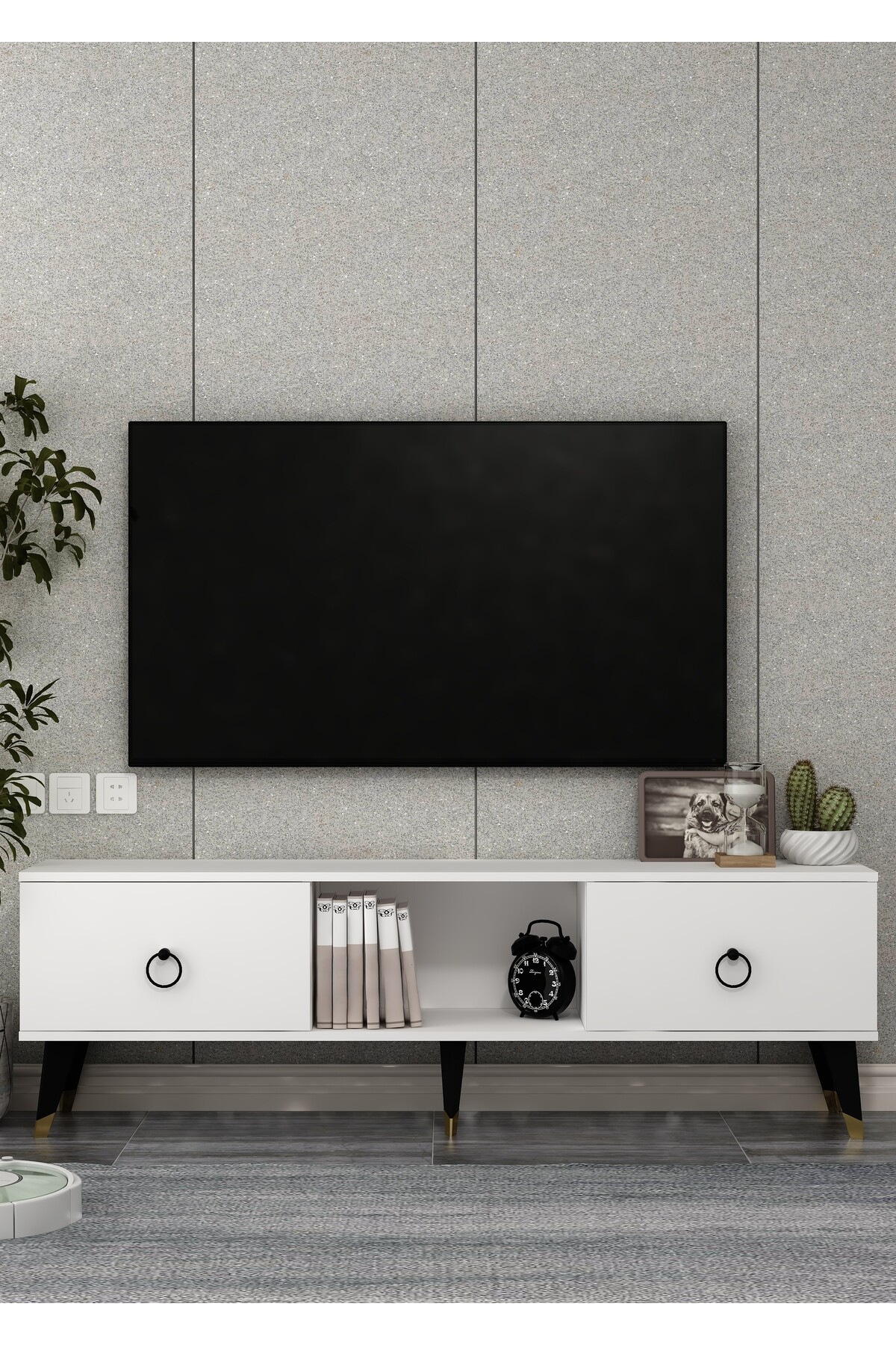 DemonteDekor 1385TV150DD-1 TV SEHPASI-BEYAZ-SİYAH - Fiyatı, Yorumları