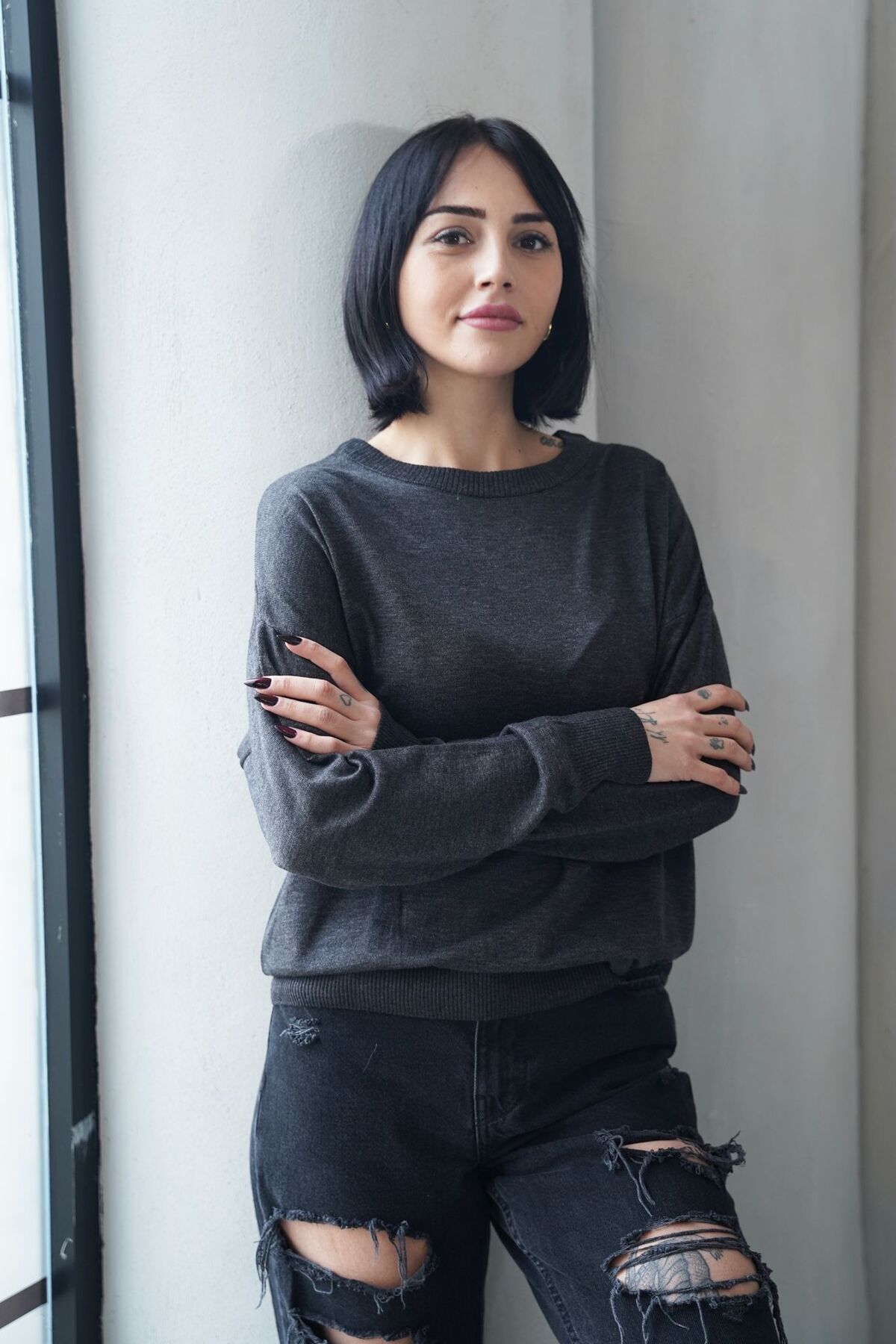 sumoda  Kadın Bisiklet Yaka Antrasit Triko Kazak - Görsel 2