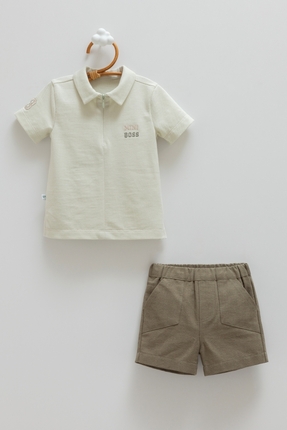 Caramell Erkek Bebek Polo Yaka Şortlu Takım Mini Boss Nakışlı (%60 PAMUK KETE...