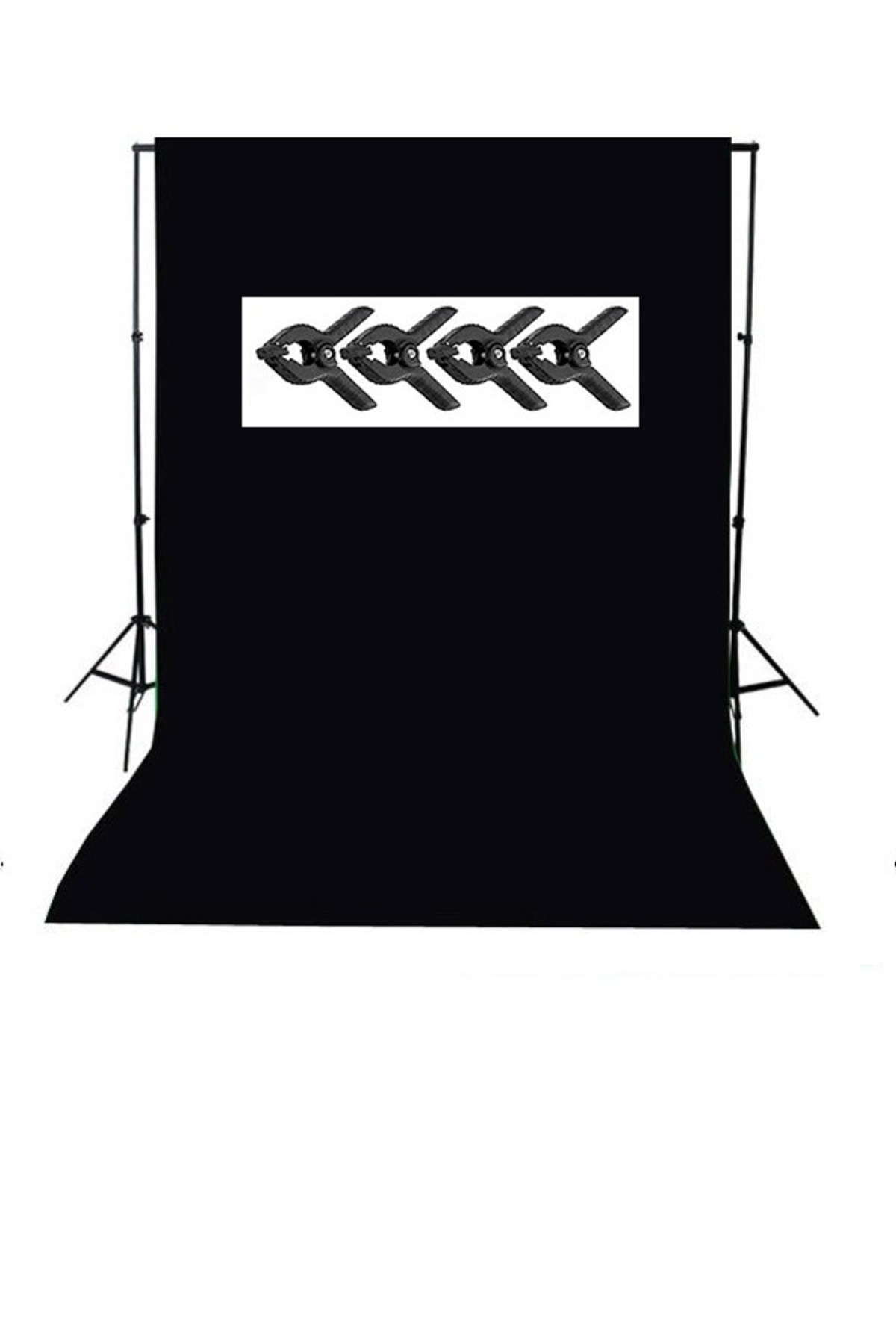 150x200 cm black screen siyah fon perde ve taşınabilir 2 ayaklı fon standı + 4 ADET FON MANDALI