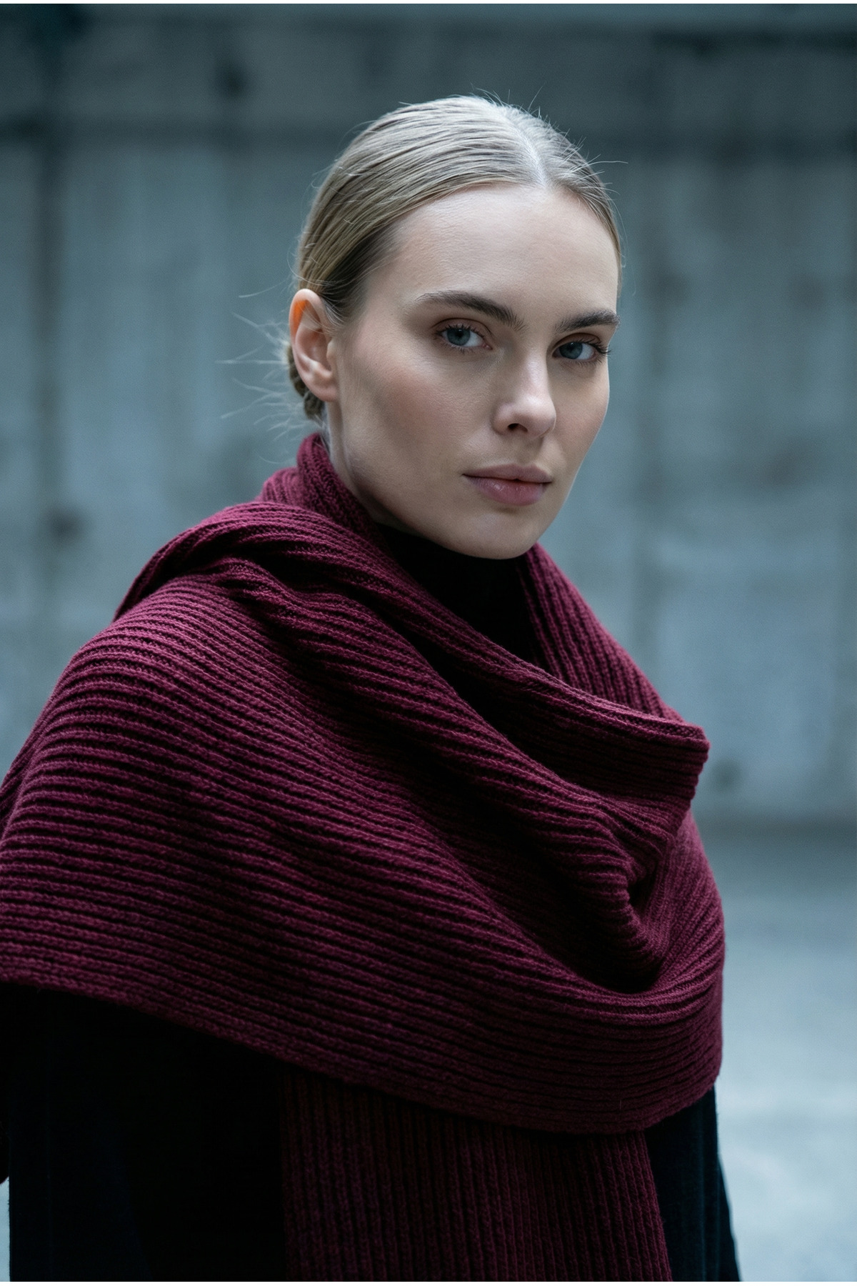 Shophia Kadın Triko Örgü Atkı - Bordo görsel 2