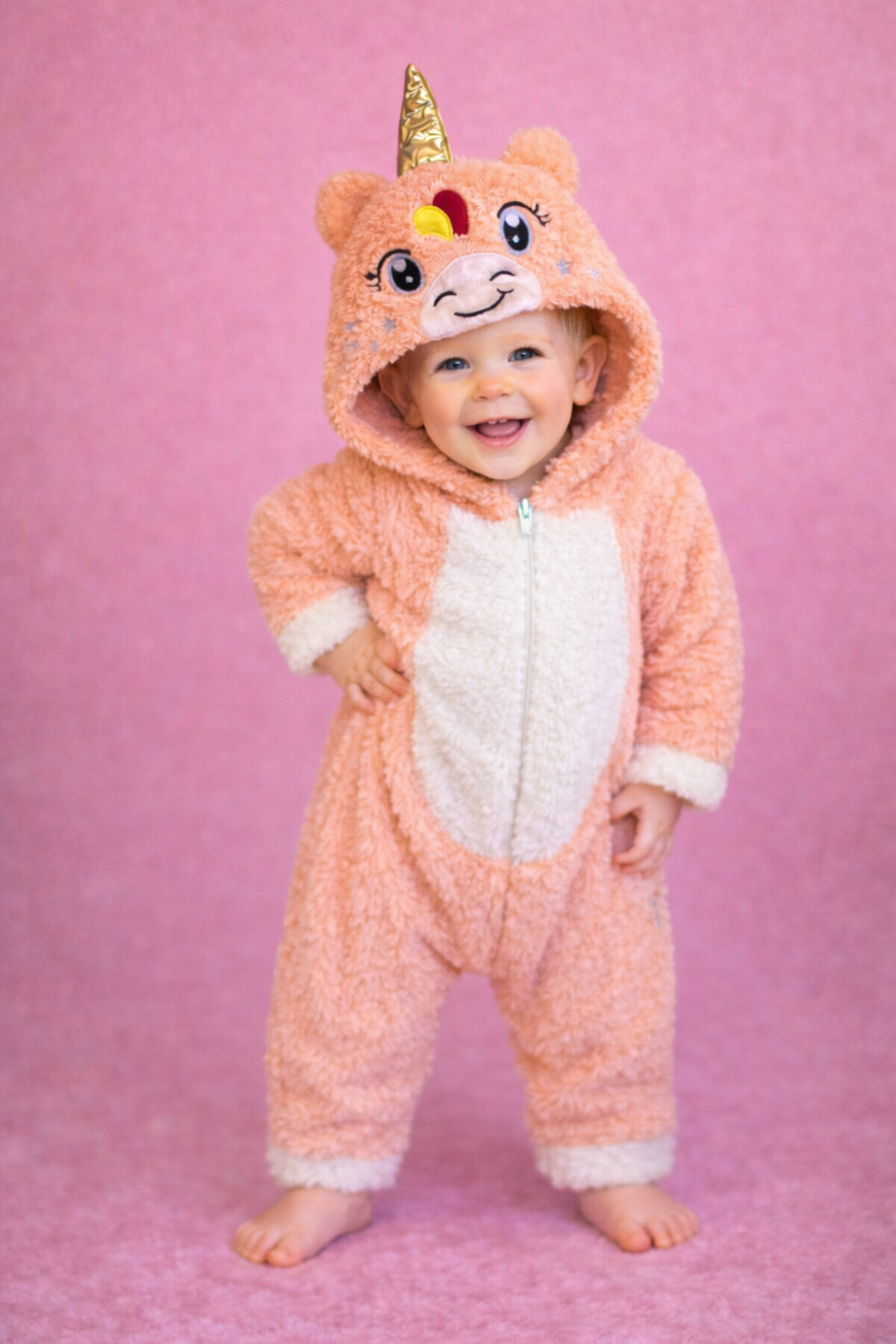 Chicsy Baby Kışlık tatlı Unicorn Figürlü Kapüşonlu Peluş Bebek Tulum fotoğrafı 4 (önizleme)