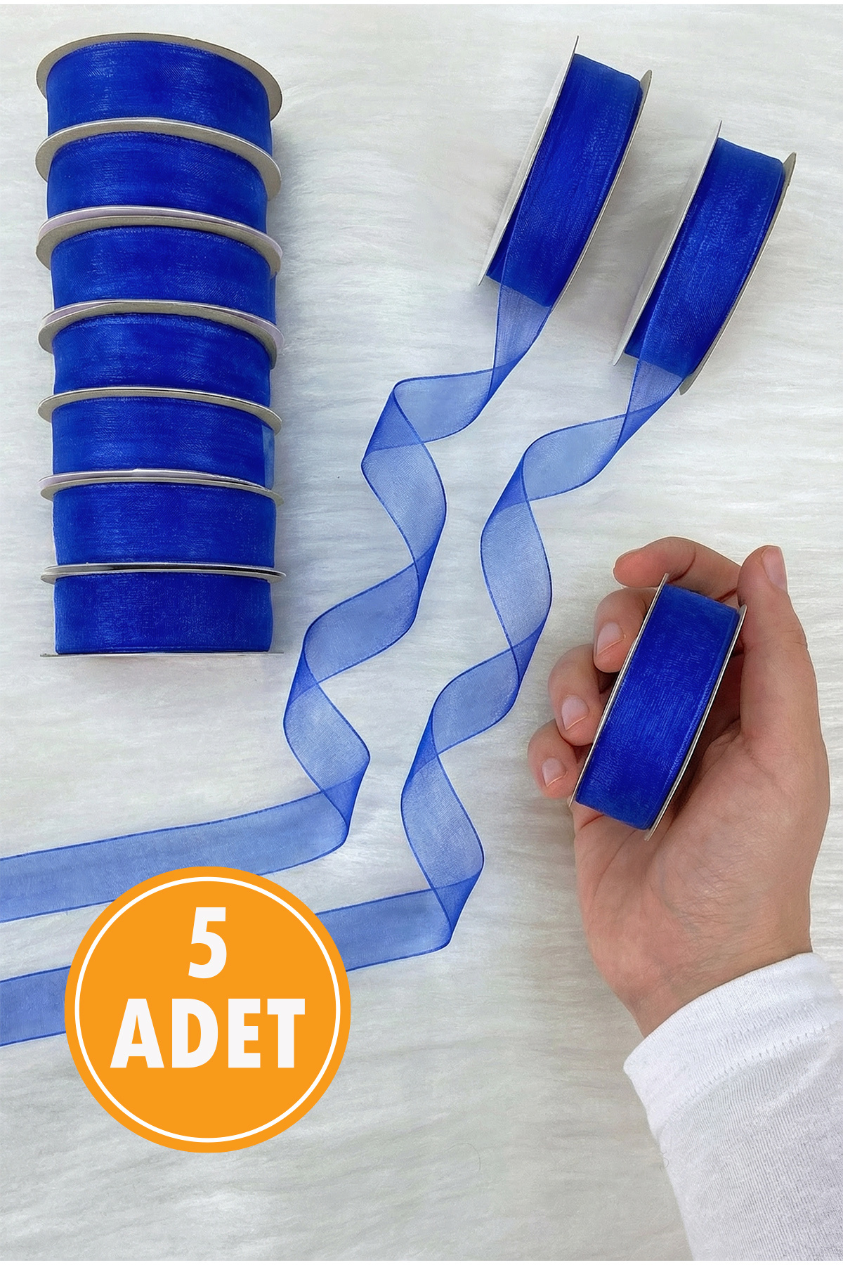 5 Organza Tulle Ribbon Saxe Blue 2cm 22mt, Bundle, Engagement, Dowry, Gift, Packaging, Decoration Wedding