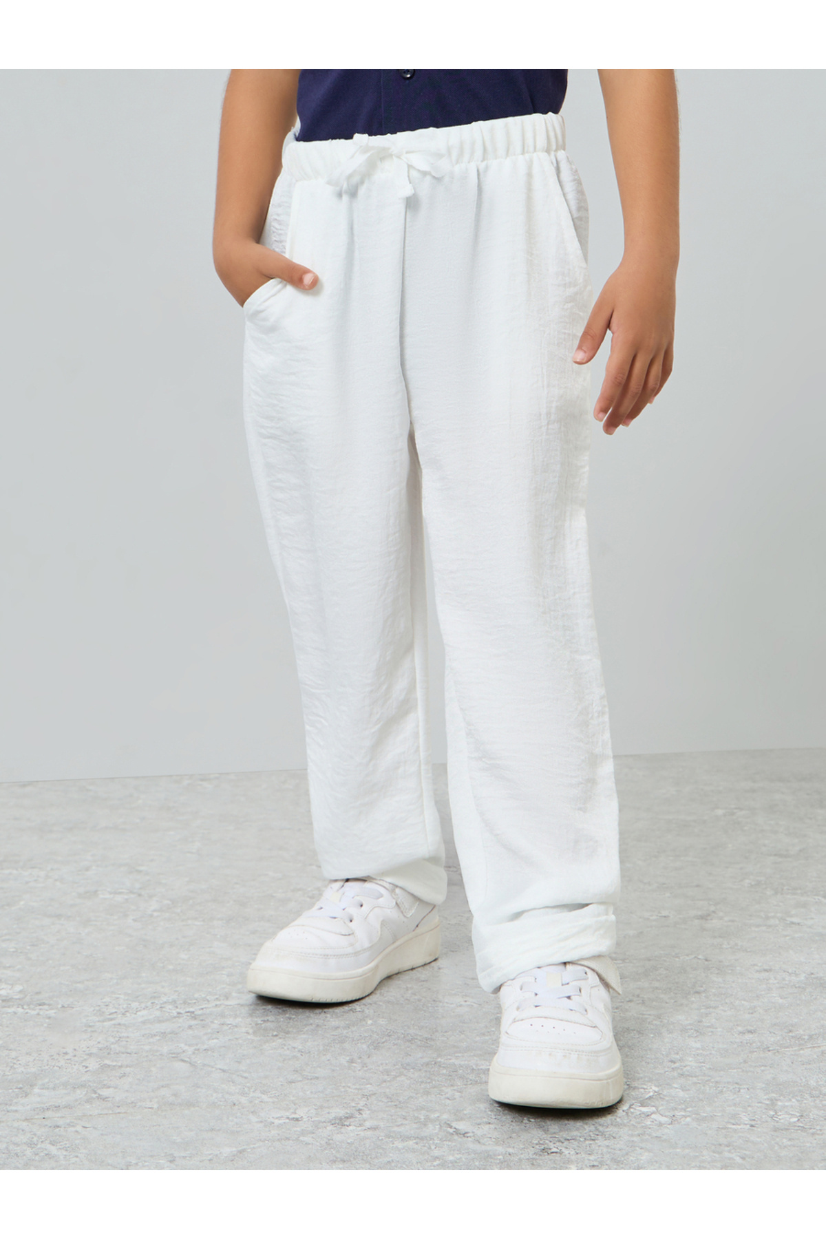 Styli Kids White Solid Woven Pants with Drawcord