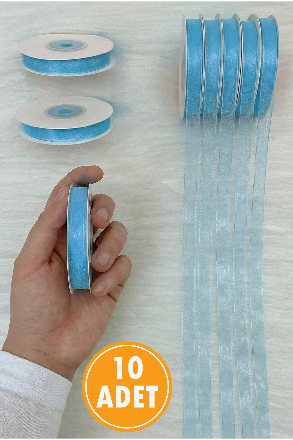 10 Organza Tulle Ribbon Blue 1 cm 22 mt, Bundle, Engagement, Dowry, Gift, Packaging, Decoration, Wedding
