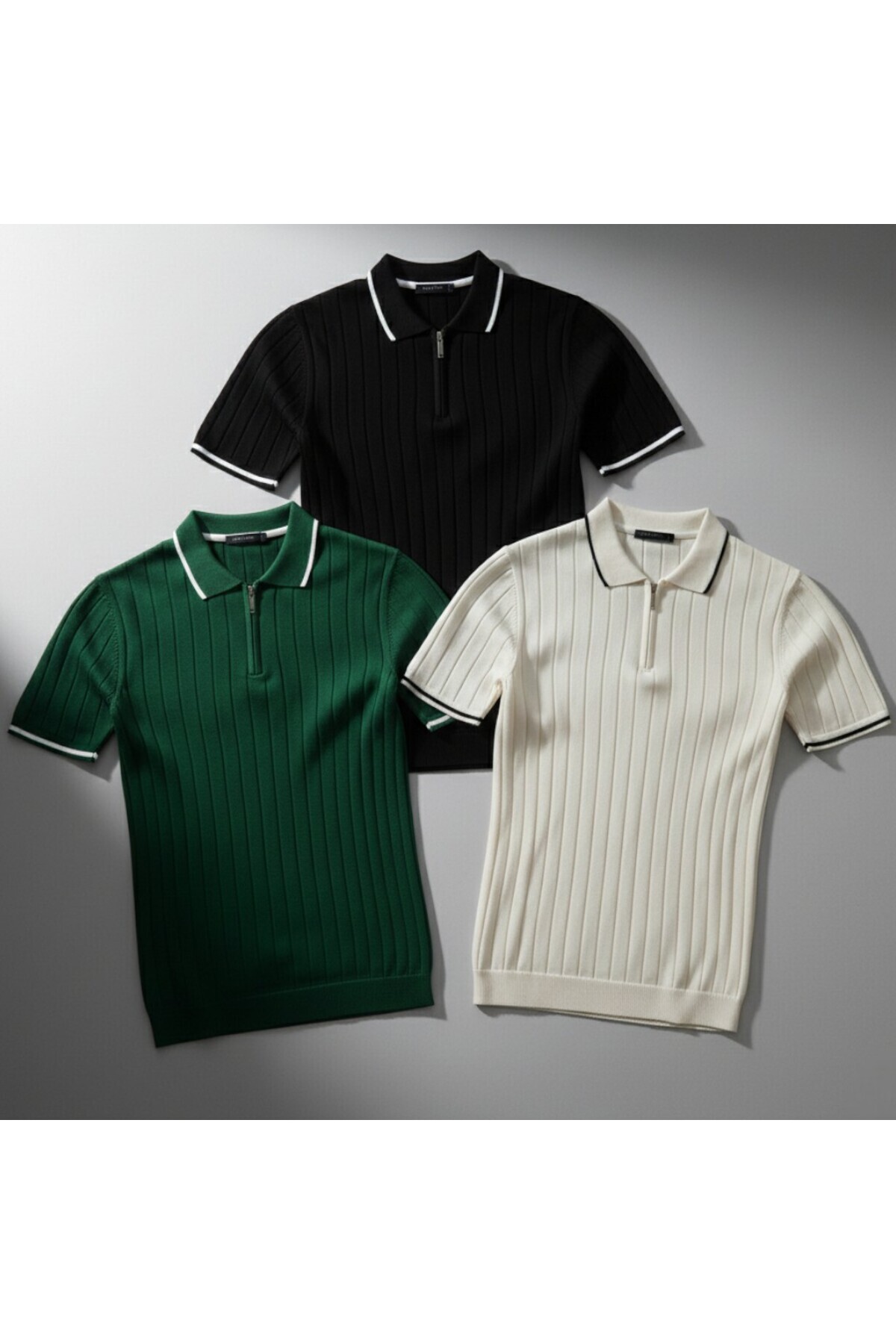 legends butik  Erkek Fitilli Triko Polo Yaka Tişört 3’lü Set – Terletmeyen Pamuklu Yazlık Likralı - Görsel 2