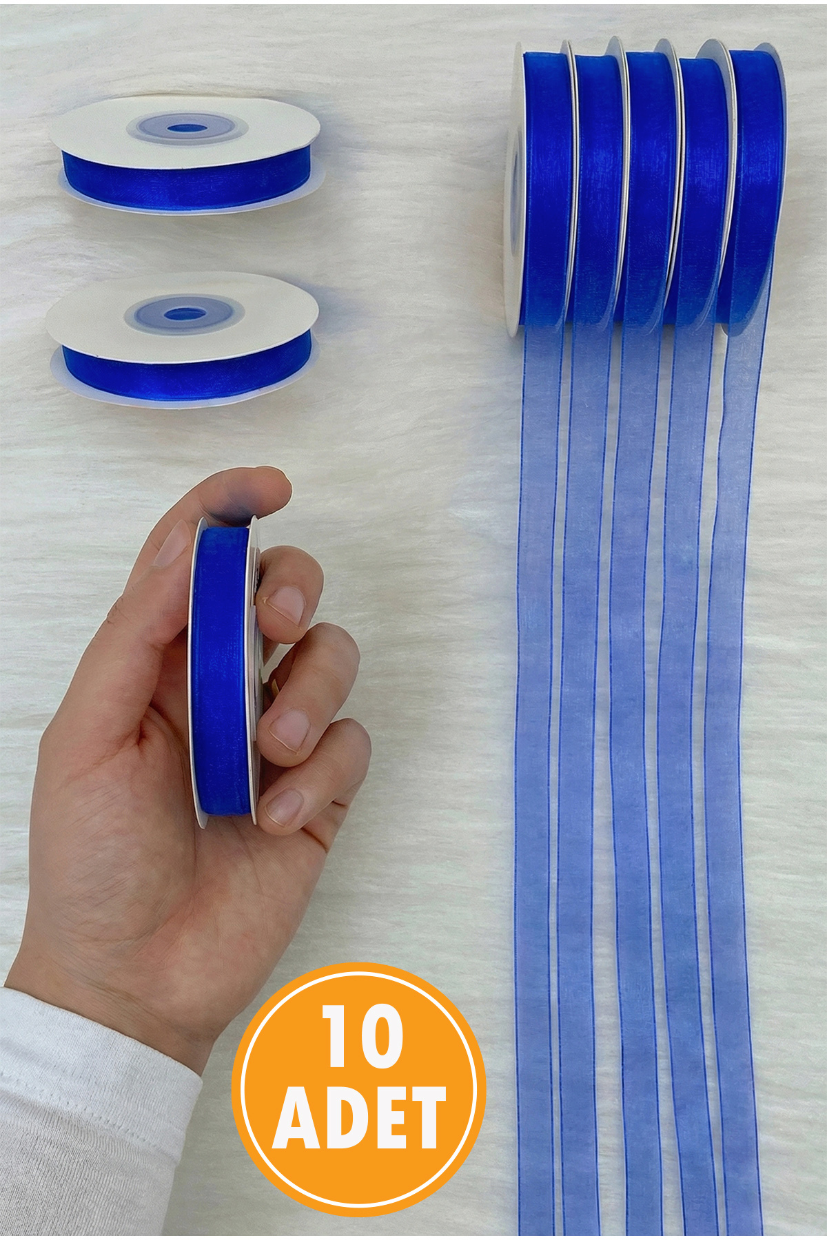 10 Organza Tulle Ribbon Saxe Blue 1 cm 22 mt, Bundle Engagement Dowry Gift Packaging Decoration Wedding