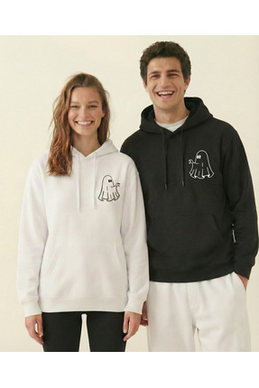 ModaShan Unisex Oversize Cute Ghost Hayalet Figürlü Sevgili Sweatshirt Kombini
