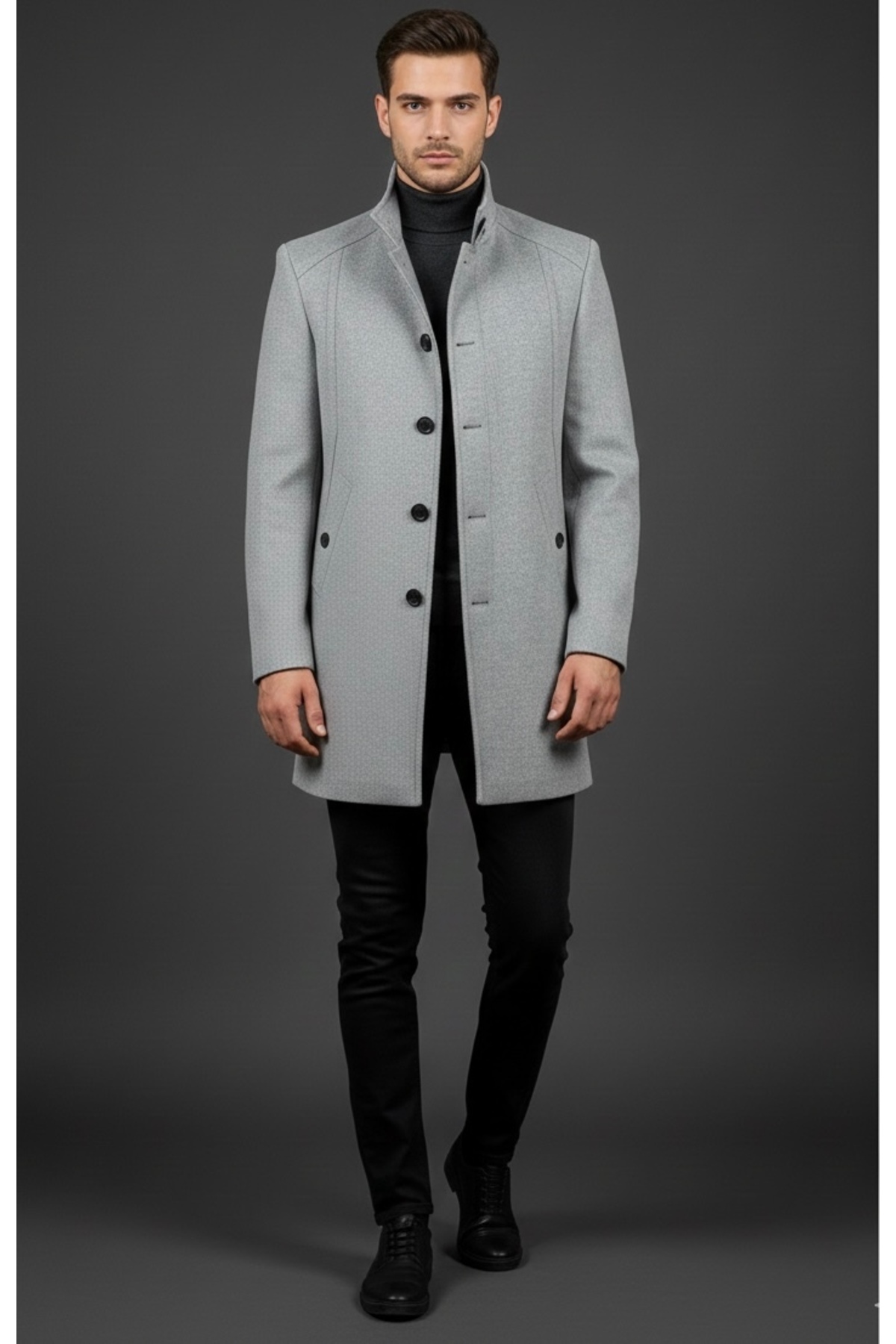 SAVARA Erkek açık gri slimfit orta boy kaban görsel 2