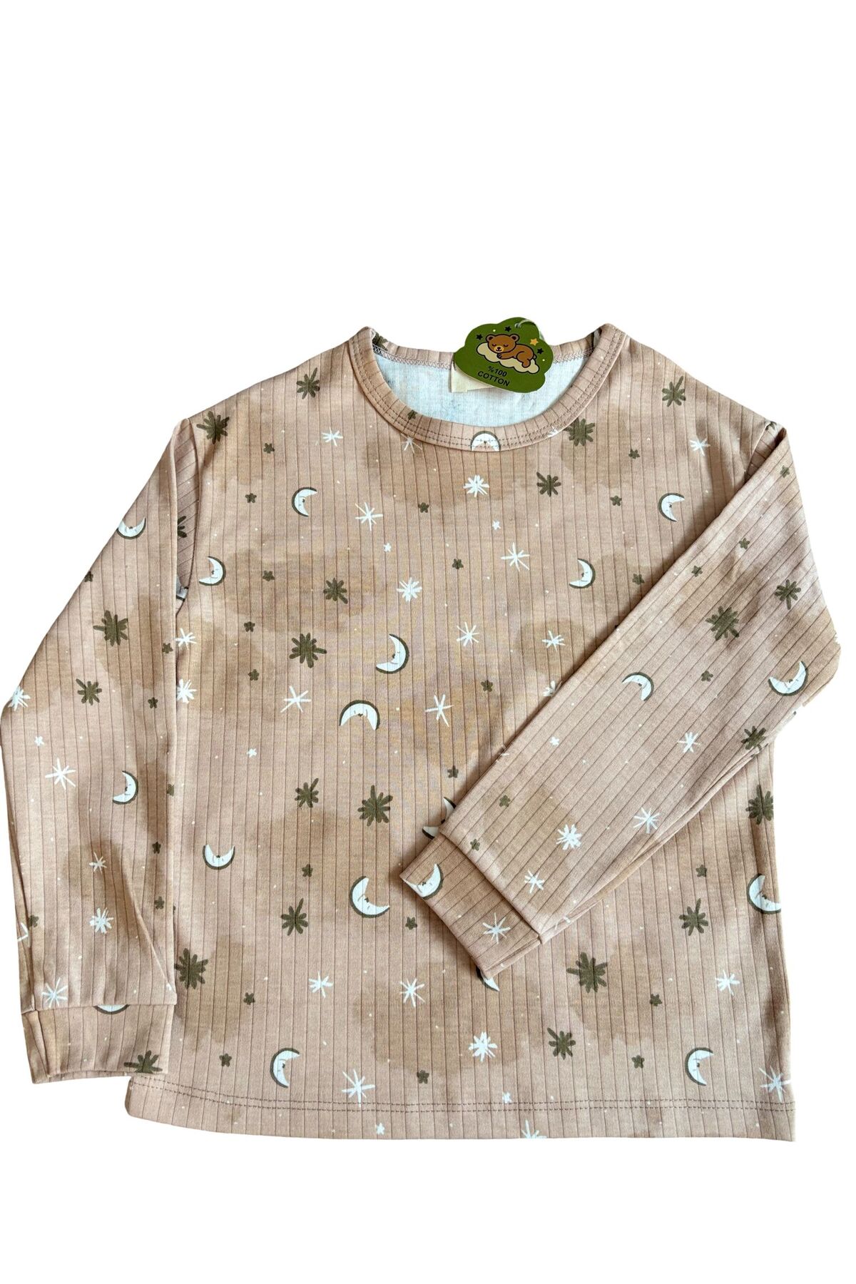 mışıl mışıl kids Erkek Çocuk Bej Renkli Ay Dedeli Yıldızlı Pamuklu Pijama Takımı -GENİŞ KALIP fotoğrafı 5 (önizleme)